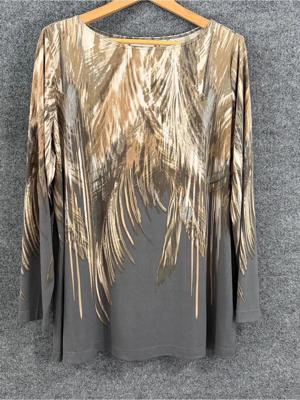 Susan Graver Womens Liquid Knit Top Size XL Gray Tan 3/4 Sleeve Office Neutral